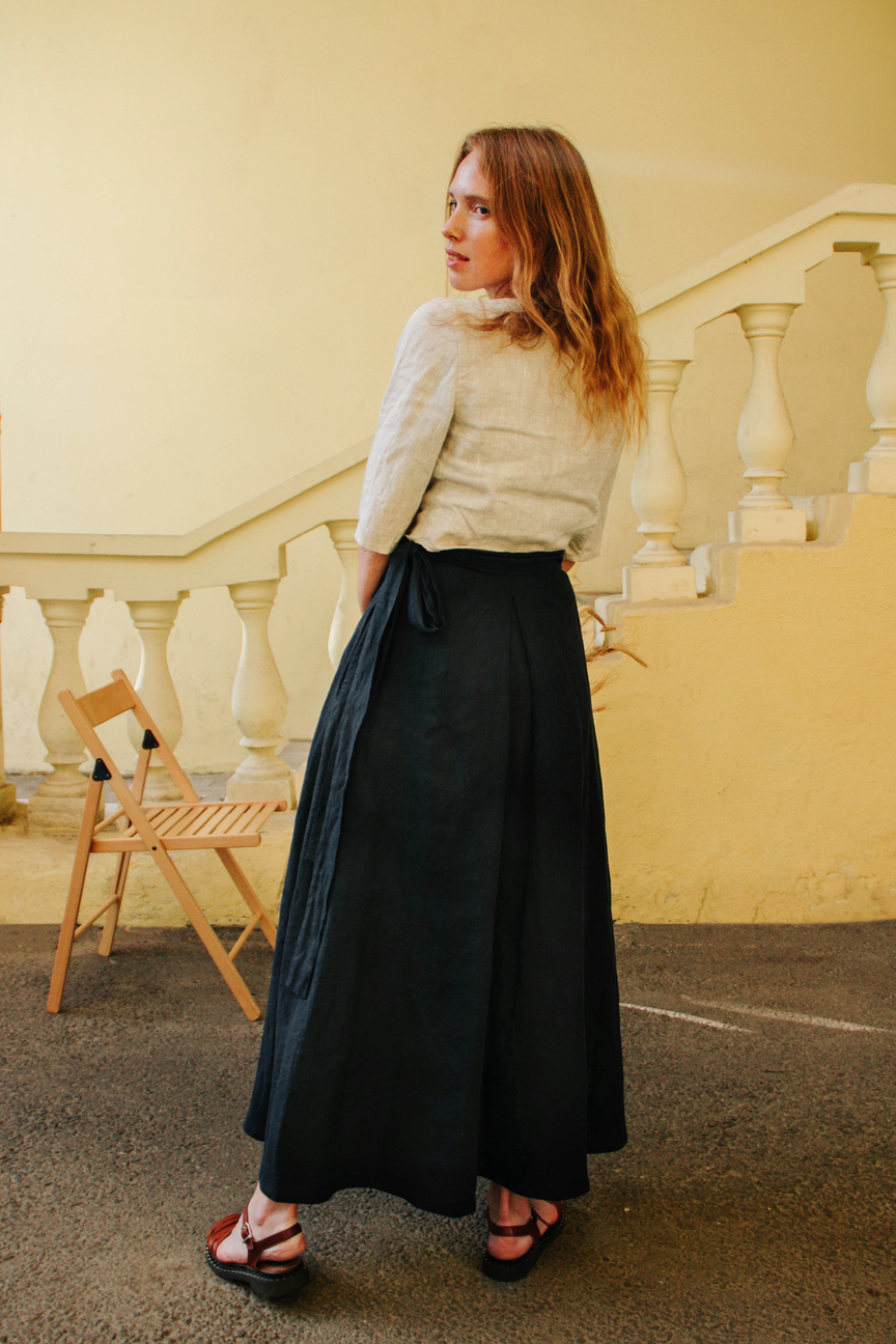 Wrap Linen Skirt with Pockets • Pavietra