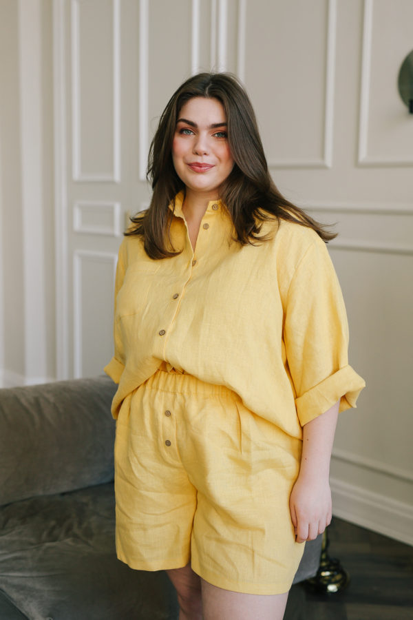 SUNFLOWER Linen Yellow Pajama Set with Shorts