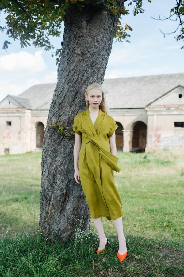 HANNA Linen Loose Tie Front Shirt Dress with Pockets