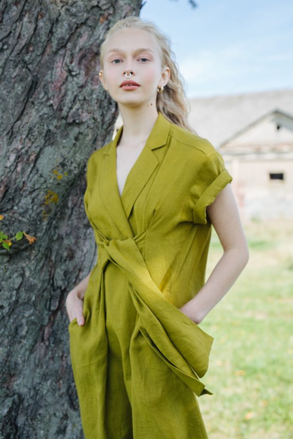 HANNA Linen Loose Tie Front Shirt Dress with Pockets