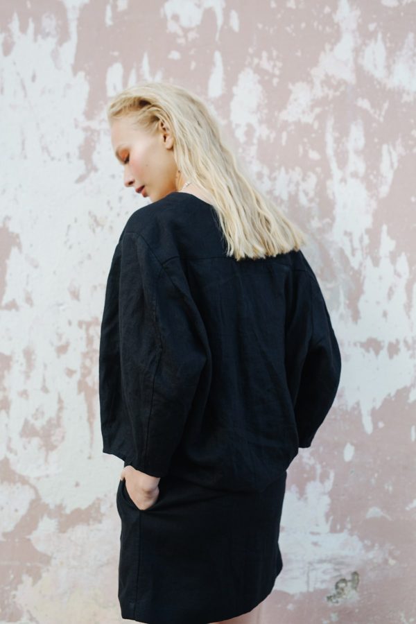 BLACKBIRD linen blouse oversized balloon sleeve