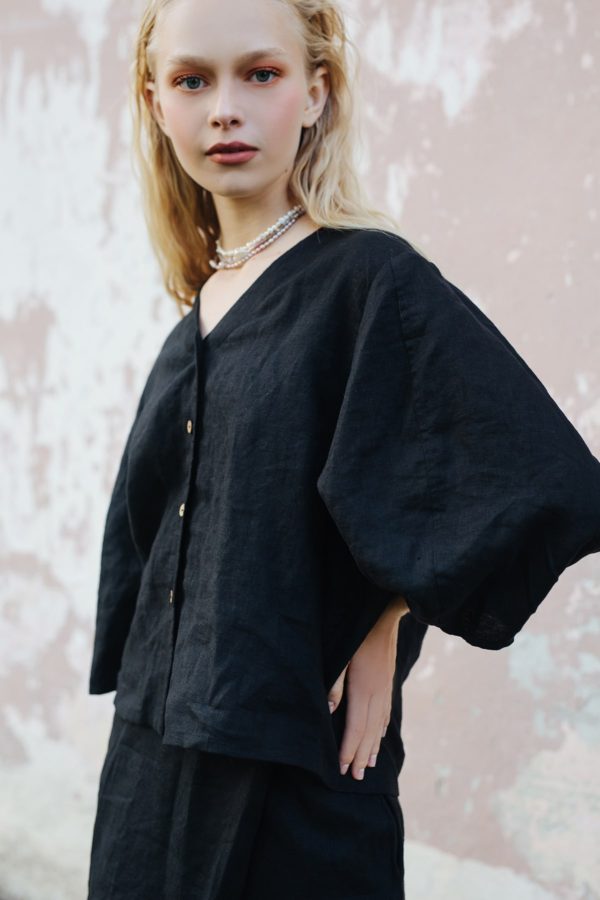 BLACKBIRD linen blouse oversized balloon sleeve