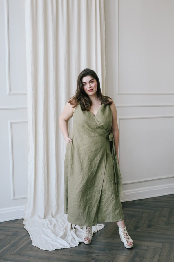 NASTYA Maxi Sleeveless Plus Size Linen Wrap Dress