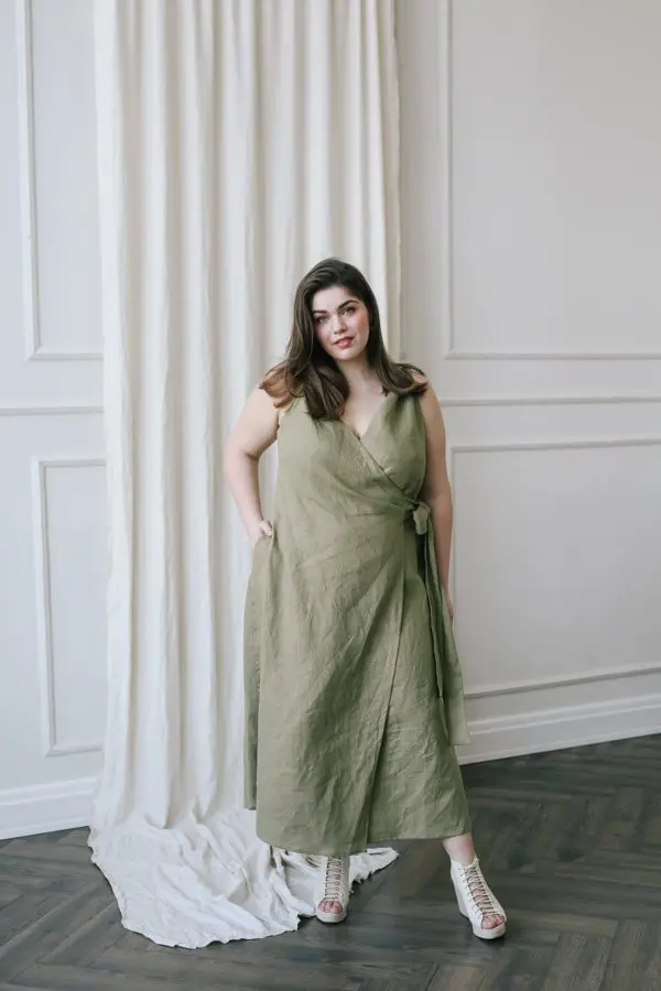 NASTYA Maxi Sleeveless Plus Size Linen Wrap Dress • Pavietra