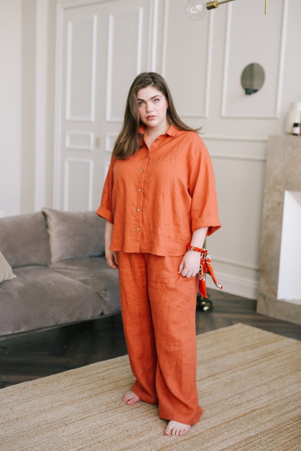 Linen plus size pajama set with pockets