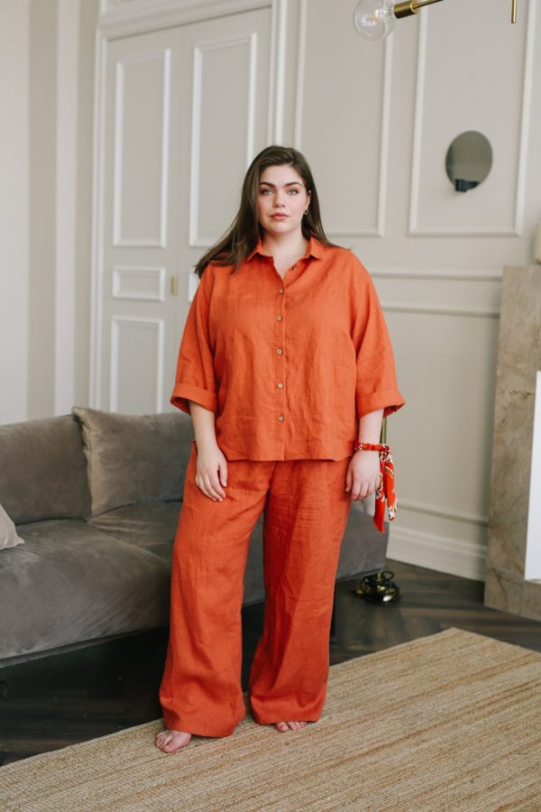 Linen plus size pajama set with pockets