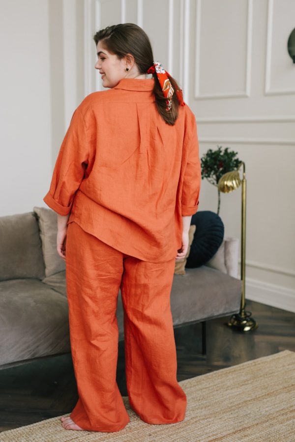 Linen plus size pajama set with pockets