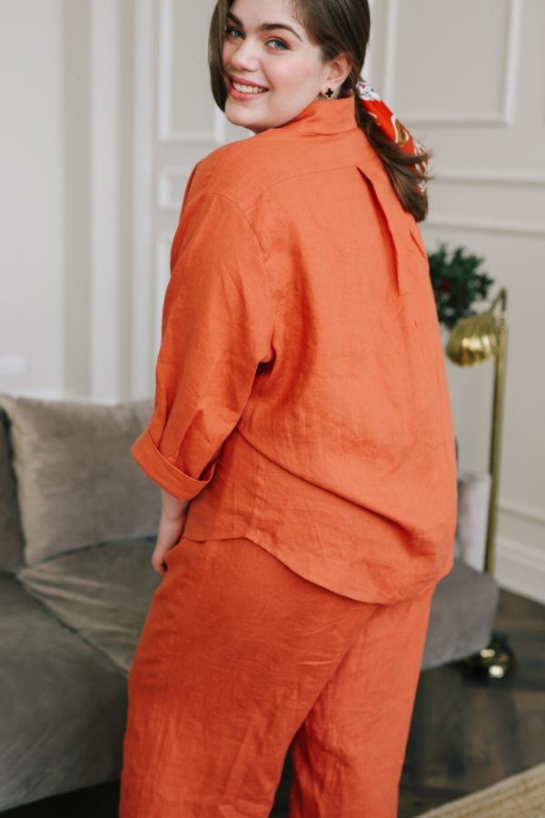 Linen plus size pajama set with pockets