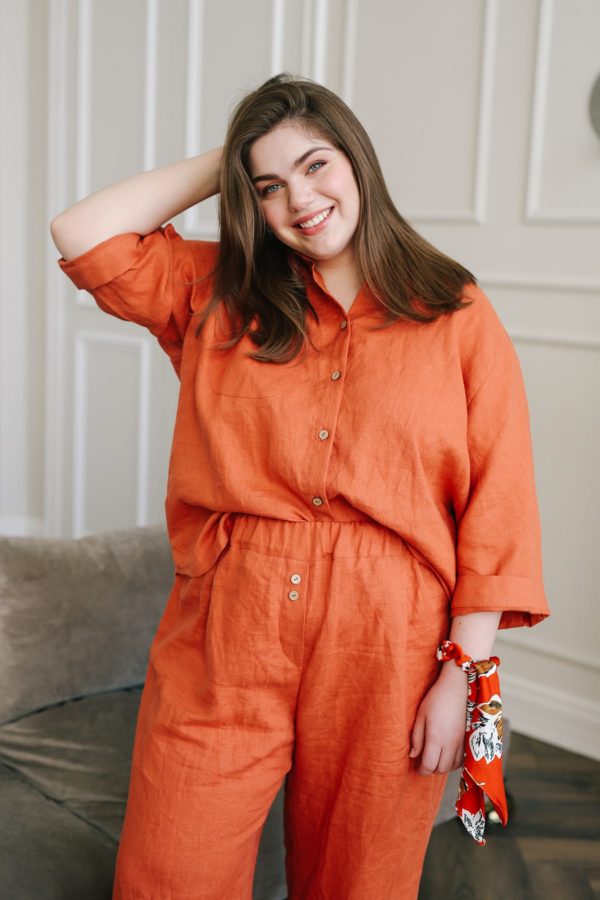 Linen plus size pajama set with pockets