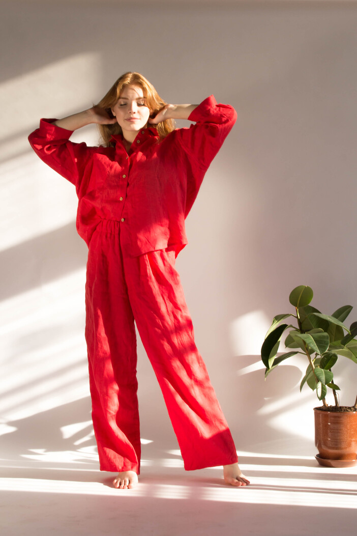 Red Linen Pajama Set • Pavietra